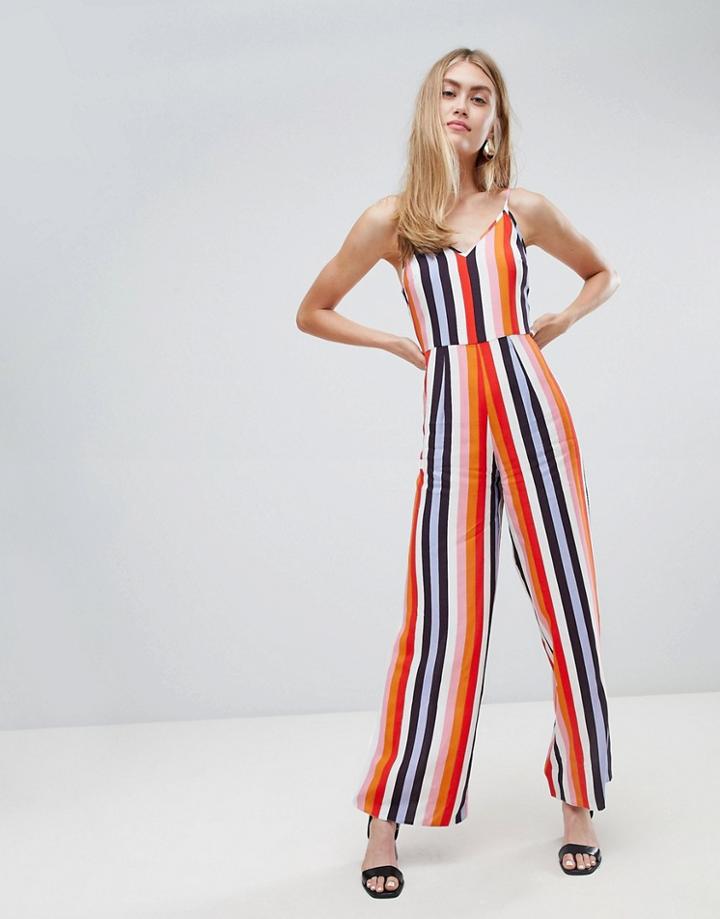 Miss Selfridge Jumpsuit In Rainbow Stripe - Multi