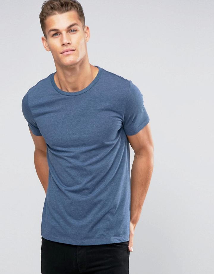 Asos T-shirt With Crew Neck In Dark Denim - Blue