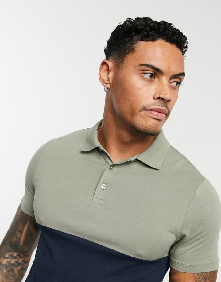 Asos Design Organic Skinny Polo Shirt With Contrast Yoke In Navy