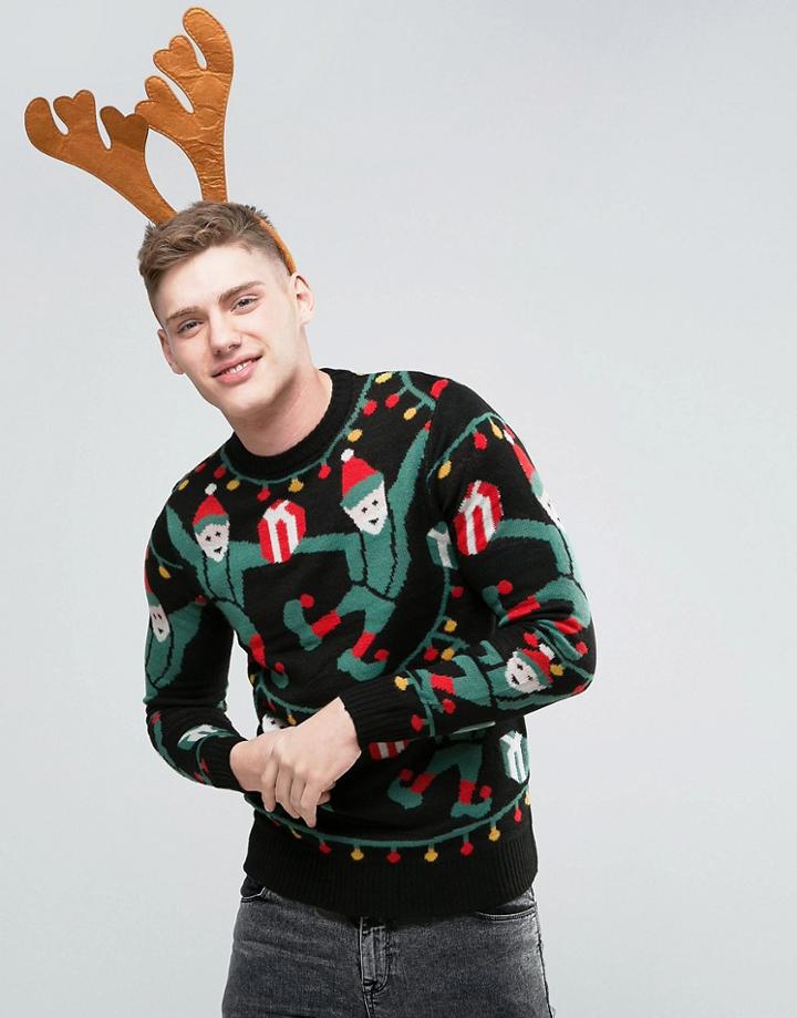 D-struct Dancing Elves Holidays Sweater - Black