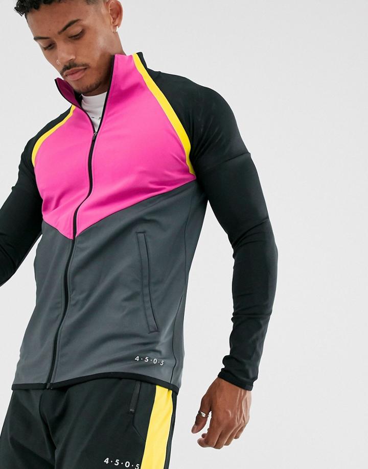 Asos 4505 Zip Through Sweat In Black With Color Block - Multi