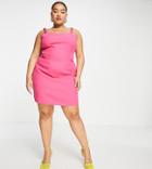 Missguided Plus Shirred Strap Mini Dress In Bright Pink - Part Of A Set