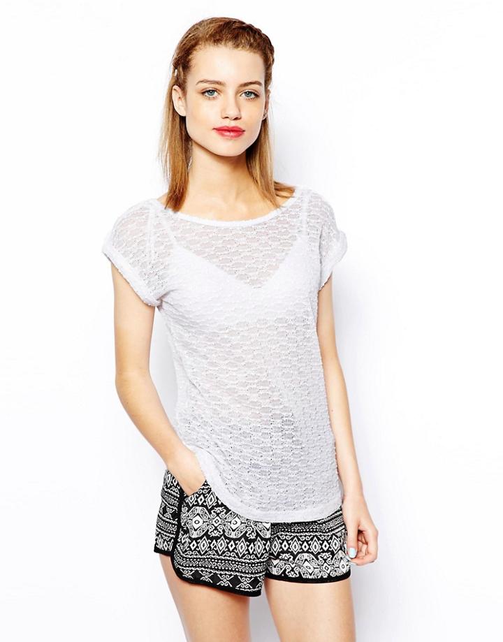 New Look Fine Gauge Zip Back Tee - White