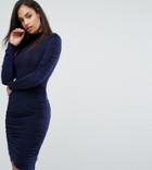 Club L Power Shoulder Ruched Gathered Detail Dress - Navy