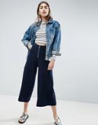 Asos Tailored Culottes With Zip Ring Pull - Navy