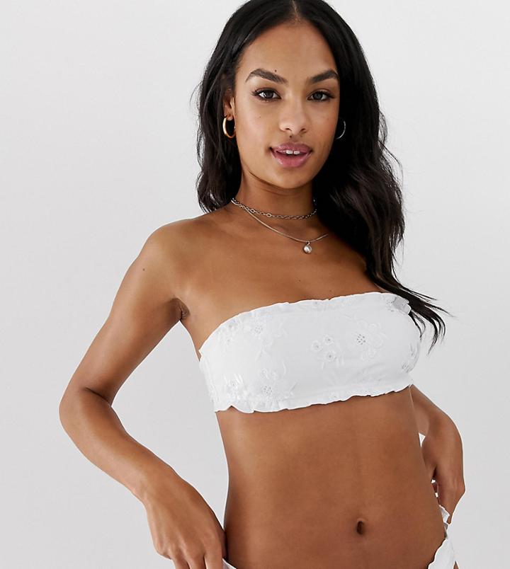 Miss Selfridge Exclusive Bikini Top With Frill Trim In Broderie