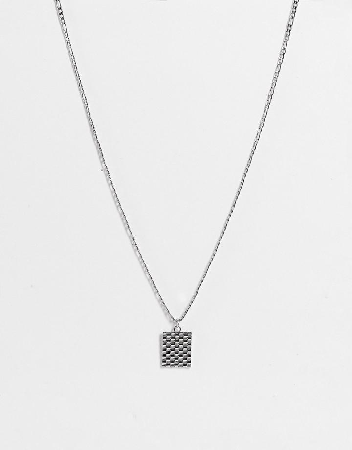 Asos Design Waterproof Stainless Steel Necklace With Square Emboss Pendant In Silver Tone