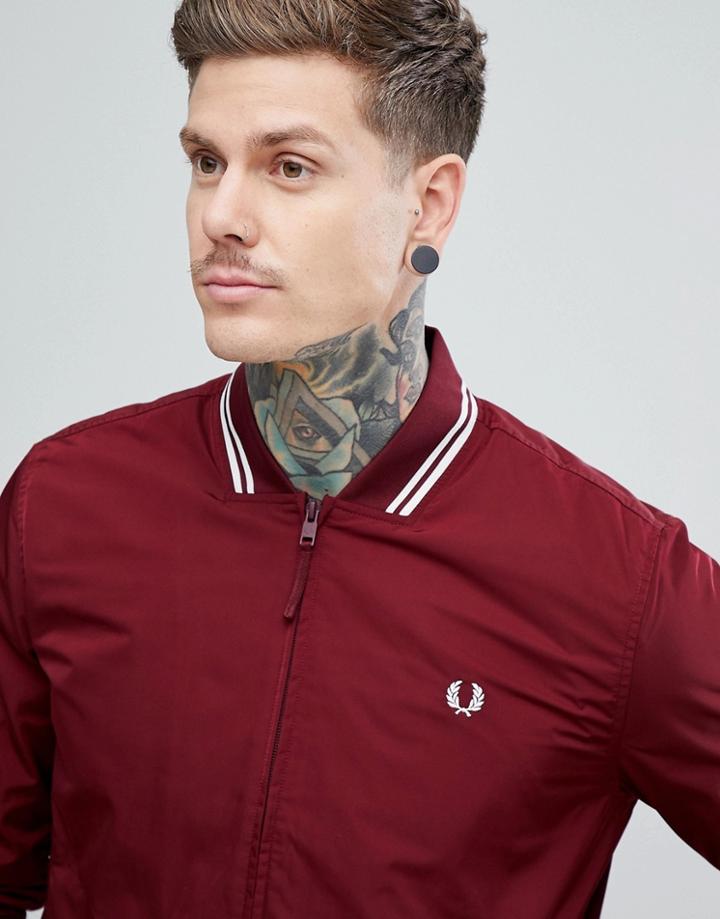 Fred Perry Tipped Bomber Jacket In Burgundy - Red