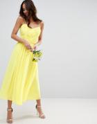 Asos Wedding Rouched Midi Dress - Yellow