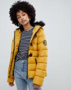 Brave Soul Wizard Short Padded Coat With Faux Fur Hood - Yellow