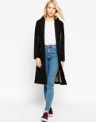 Asos Coat With Raw Edge And Contrast Lining - Black