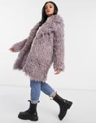 Missguided Shaggy Faux Fur Coat In Purple