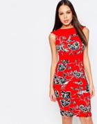 Vesper Blossom Printed Pencil Dress - Red