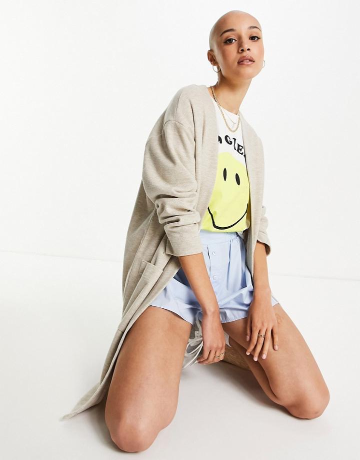Stradivarius Longline Cardigan In Ecru-white