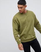 Asos Design Oversized Sweatshirt With Cut Out Neck Detail In Khaki - Green