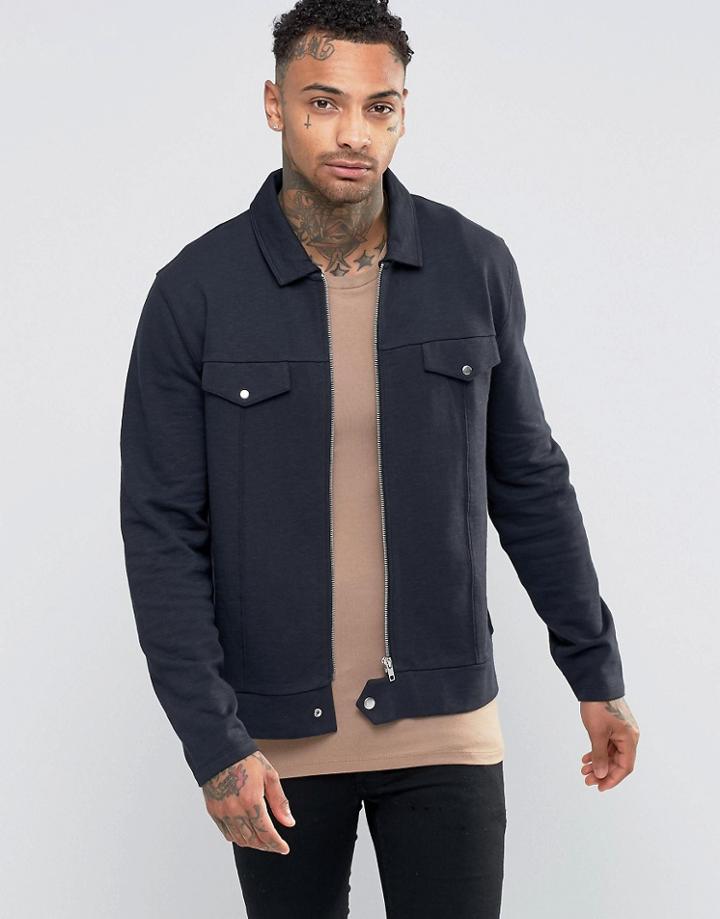 Asos Jersey Harrington Jacket In Navy - Navy
