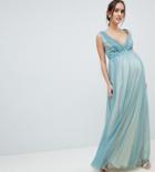 Little Mistress Maternity Full Tulle Maxi Dress With Embroidery - Blue