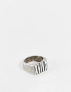 Asos Design Signet Ring With Roman Numerals In Burnished Silver