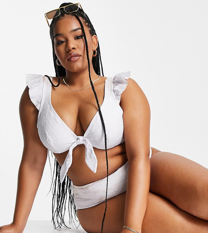 Peek & Beau Curve Exclusive Tie Font Bikini Top In White Broderie Anglaise