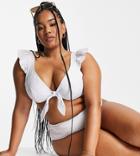 Peek & Beau Curve Exclusive Tie Font Bikini Top In White Broderie Anglaise