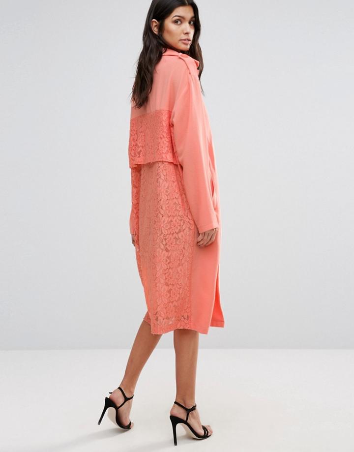 Liquorish Lace Back Trench Coat - Gray