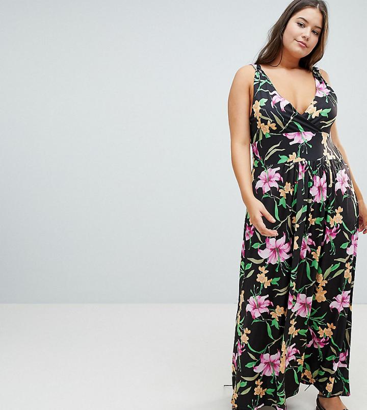 Praslin Wrap Front Maxi Dress In Tropical Print-multi