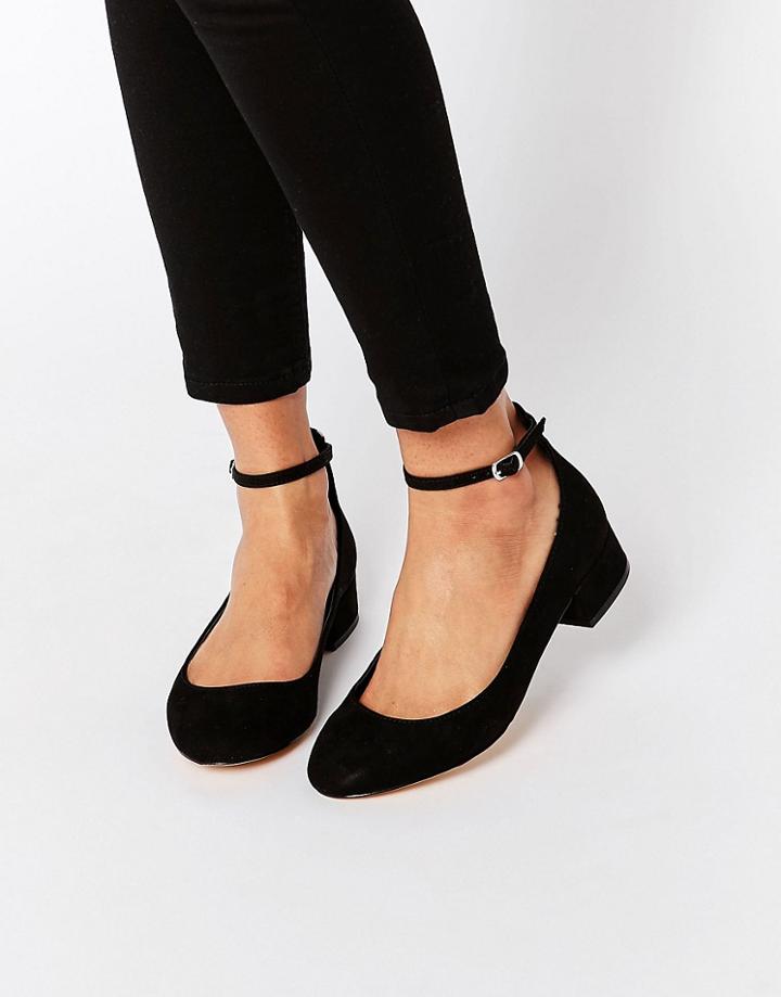 Blink Ankle Strap Low Heeled Ballerina Shoes - Black