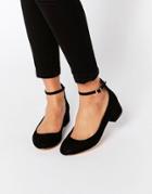 Blink Ankle Strap Low Heeled Ballerina Shoes - Black