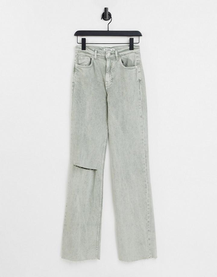 Pull & Bear Dad Jeans With Rip In Green-blues