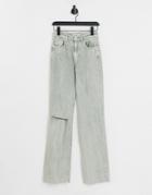 Pull & Bear Dad Jeans With Rip In Green-blues