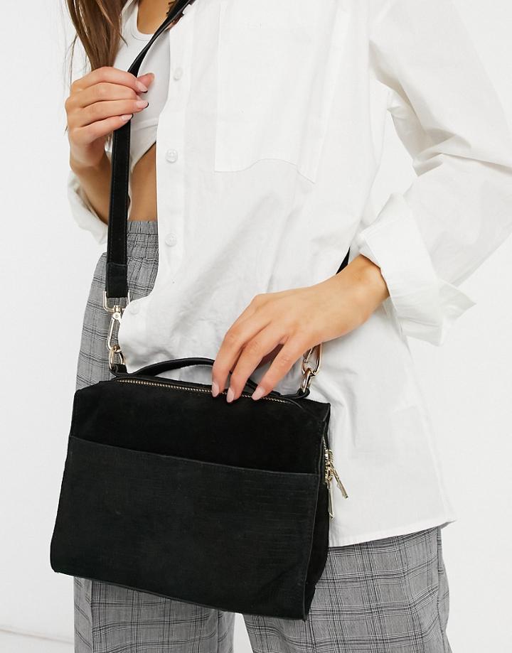 Urbancode Suede Boxy Crossbody Bag In Black