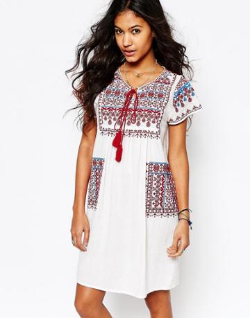 Star Mela Lina Embroidered Tunic Dress With Pockets