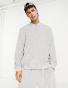 Topman Baseball Velour Lounge Half Zip In Gray