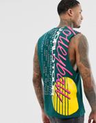 Asos Design Relaxed Tank With Volleyball Front And Back Print - Green