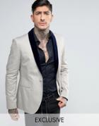 Religion Skinny Suit Jacket With Contrast Velvet Lapel - Gray