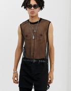 Asos Design Relaxed Sleeveless T-shirt In Super Longline With Side Splits In Mesh - Black