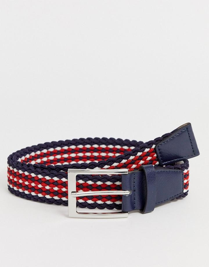 River Island Woven Belt In Red & Navy