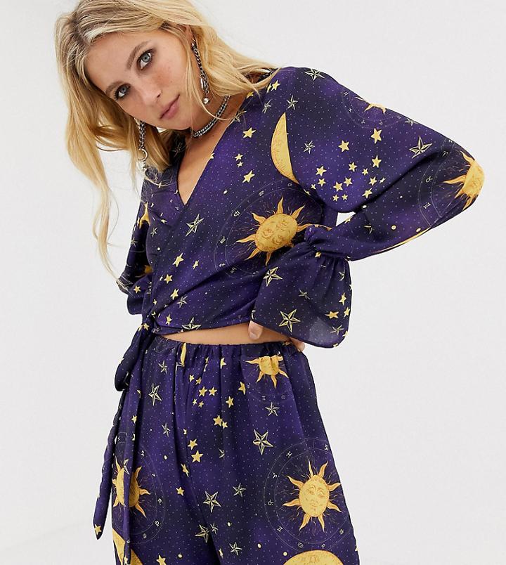 Milk It Vintage Cropped Wrap Top In Space Print Two-piece - Navy