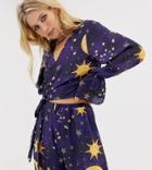 Milk It Vintage Cropped Wrap Top In Space Print Two-piece - Navy
