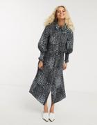 Topshop Shirt Dress With Ruched Waist In Blue-multi