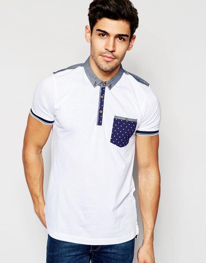 Brave Soul Contrast Pocket Polo - White