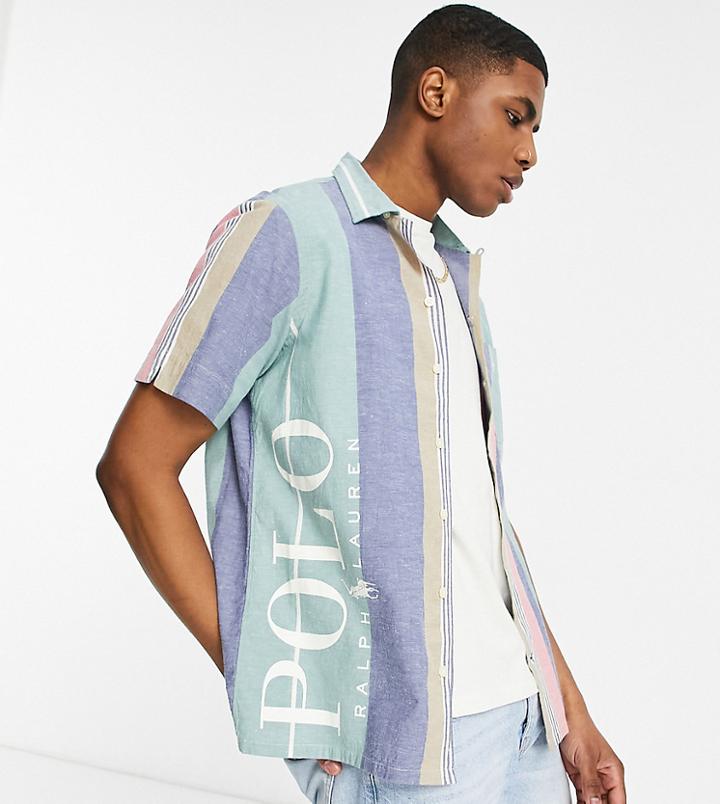 Polo Ralph Lauren X Asos Exclusive Collab Revere Collar Stripe Shirt In Green With Side Logo