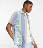 Polo Ralph Lauren X Asos Exclusive Collab Revere Collar Stripe Shirt In Green With Side Logo