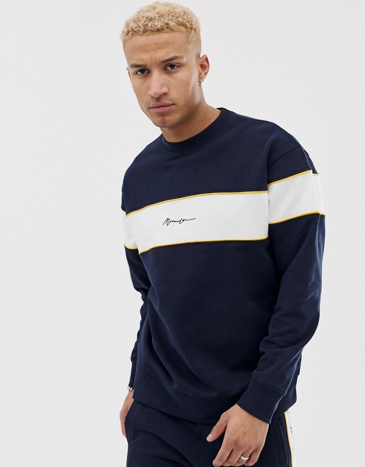 Mennace Sweat With Logo Panel In Navy - Navy