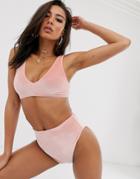 Asos Design Mix And Match Velvet High Leg High Waist Bikini Bottom In Cosmetic Pink - Pink