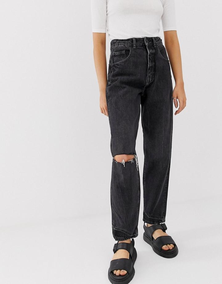Cheap Monday Crinkle Mom Jeans With Organic Cotton - Black
