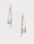 Asos Design Earrings With Hardware Chain And Large Safety Pin Drop In Silver Tone - Silver