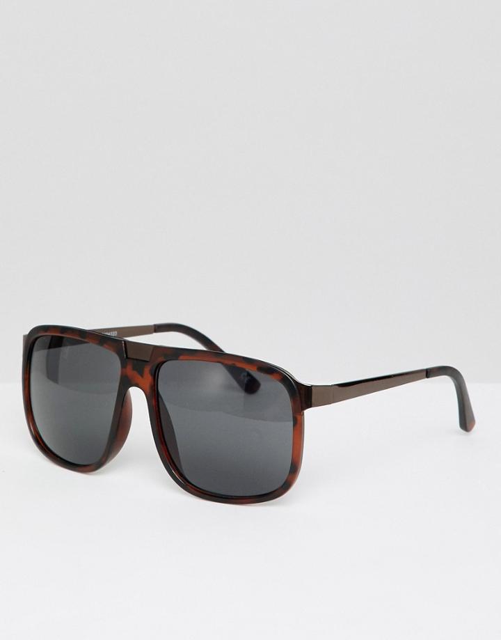 Asos Design Navigator Sunglasses In Tort With Smoke Lens - Brown