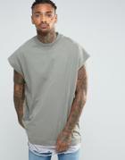 Asos Super Oversized T-shirt With Distressed Hem In Heavy Jersey In Gr