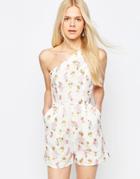 Asos Occasion One Shoulder Embroidered Playsuit - Multi
